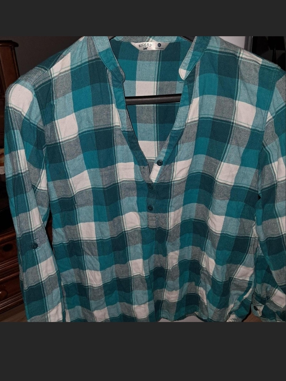 Lee Teal and White Plaid Button-Front Men's Shirt